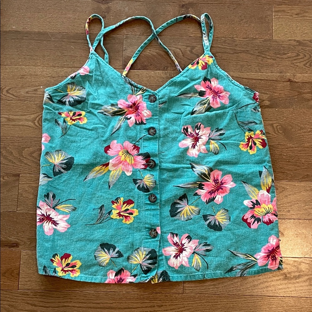 PAPAYA Floral Teal tank - Size 14